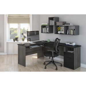 71" x 59" L-shaped Desk in Bark Gray & Black