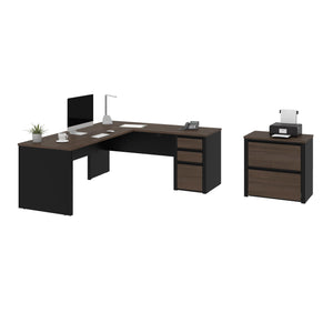 L-Shaped Desk with Included Lateral File in Antigua & Black