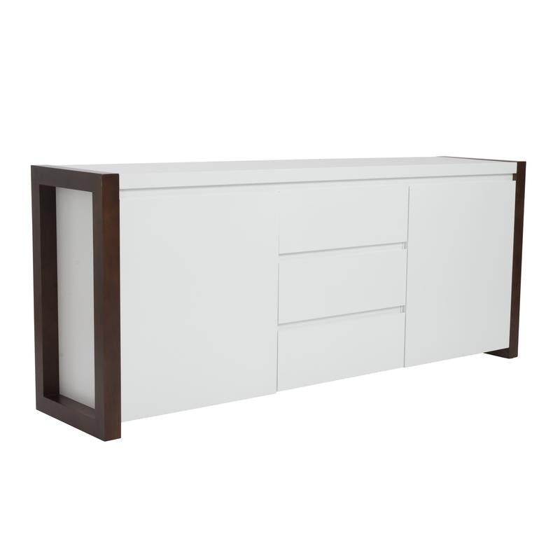 Striking White Storage Credenza w/ Walnut Frame
