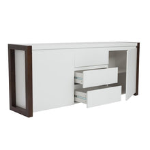Load image into Gallery viewer, Striking White Storage Credenza w/ Walnut Frame
