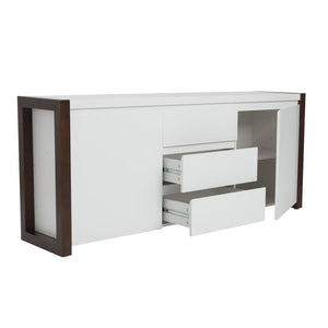 Striking White Storage Credenza w/ Walnut Frame