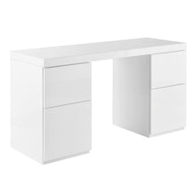 Load image into Gallery viewer, White Lacquer 55&quot; Executive Desk with 2 Built-in File Cabinets
