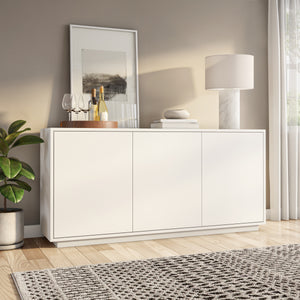 White Lacquer 65" Credenza with 9 Shelves