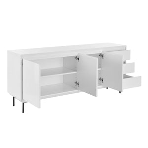 White Gloss 63" Credenza with Cabinets & Drawers
