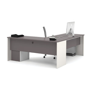 Modern L-Shaped Desk with Drawers in Slate & Sandstone