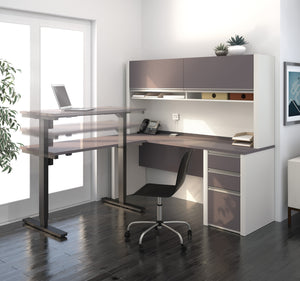 Modern Slate-Sandstone Desk & Hutch with Included Height Adjustable Desk