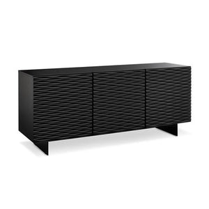 Modern Black Credenza with Metal Legs and Wave Pattern