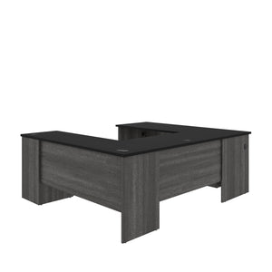 Modern U-shaped Desk in Bark Gray & Black