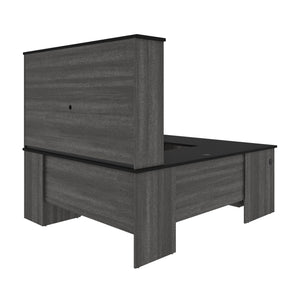 Modern U-shaped Desk with Hutch in Bark Gray & Black