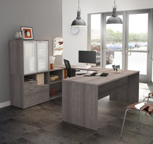 Load image into Gallery viewer, Bark Gray 71&quot; x 88&quot; U-Shaped Desk with Privacy Glass Hutch

