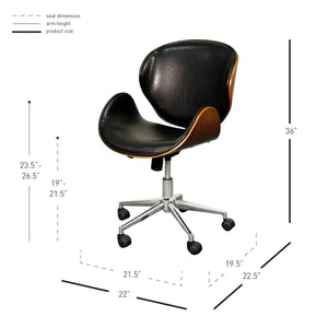 Wheeled Office Chair w/ Black Leatherette and Walnut