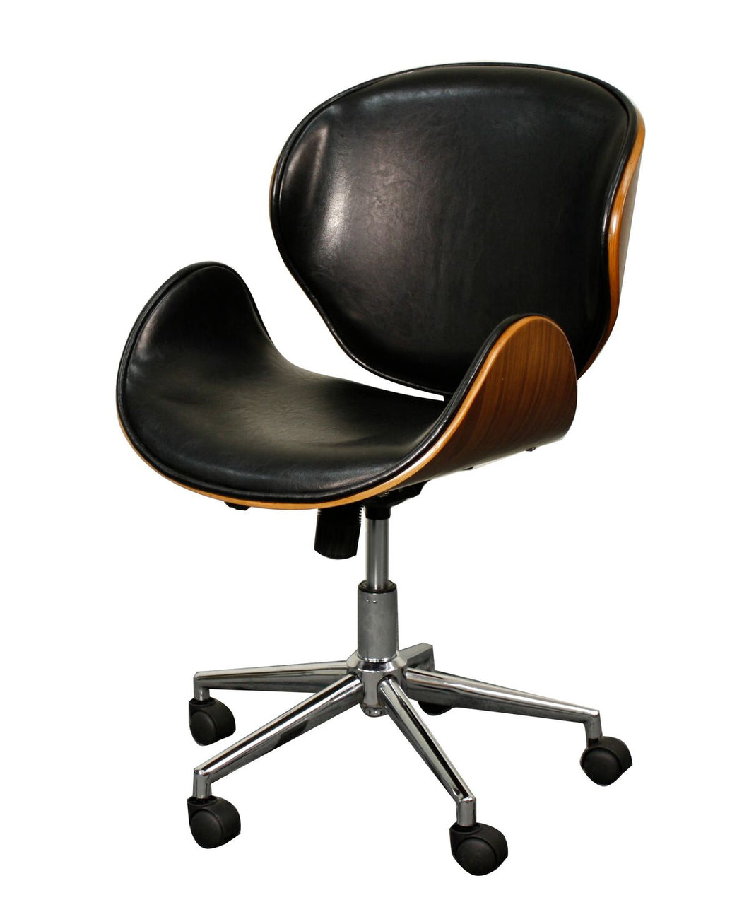 Wheeled Office Chair w/ Black Leatherette and Walnut