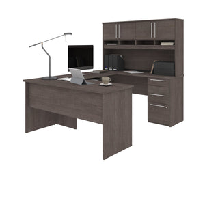 60" Bark Gray U-Shaped or L-Shaped Desk with Extra Storage