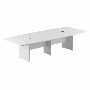 White 120" Boat Shaped Conference Table with Wooden Base