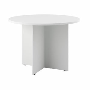 White 42" Round Conference Table with Wood Base