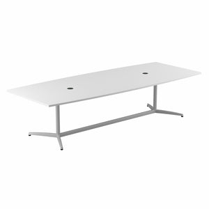 White 120" Boat Shaped Conference Table with Metal Base