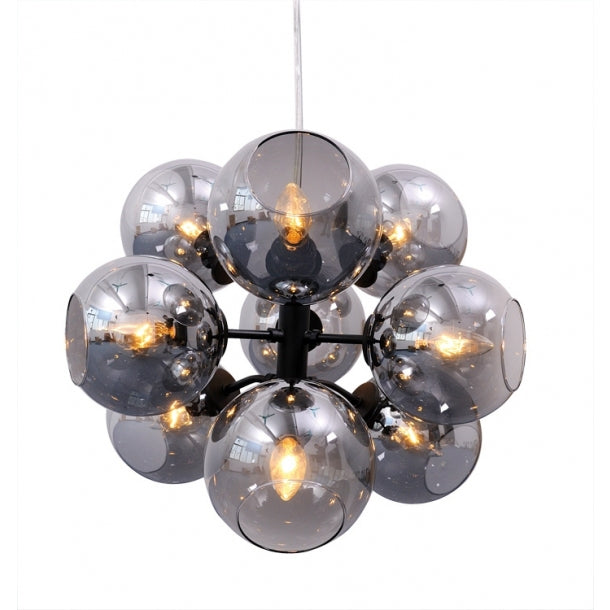 Cluster-Style Pendant Light in Gray Glass and Black Stainless Steel