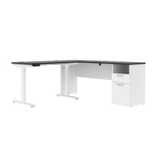 Load image into Gallery viewer, Deep Gray and White 71&quot; Adjustable L-Shaped Desk with Attached File
