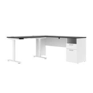 Deep Gray and White 71" Adjustable L-Shaped Desk with Attached File