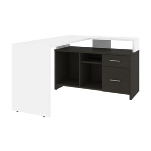 Unique White & Deep Gray 56" X 44" Corner Desk with Credenza