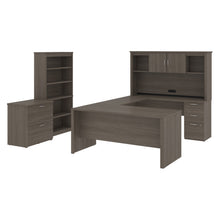 Load image into Gallery viewer, 66&quot; Bark Gray Desk Set with U-Shaped Desk, File, and Bookcase
