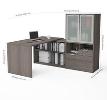 Load image into Gallery viewer, 71&quot; Bark Gray L-shaped Desk with Privacy Glass Hutch
