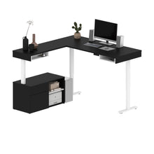 Load image into Gallery viewer, 72&quot; Black and White Adjustable L-Desk with Credenza
