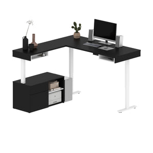 72" Black and White Adjustable L-Desk with Credenza