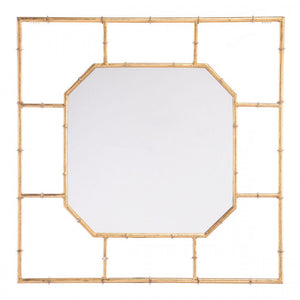 Square Office Mirror w/ White & Gold Bamboo-Style Frame