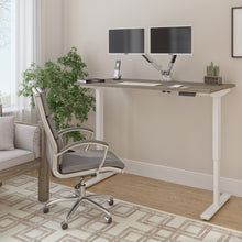 Load image into Gallery viewer, Bark Gray 59&quot; Adjustable Desk with Twin Monitor Arms

