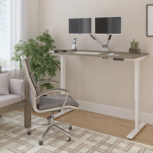 Bark Gray 59" Adjustable Desk with Twin Monitor Arms