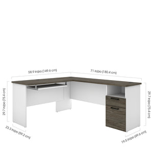 71" x 59" L-shaped Desk in White & Walnut Gray