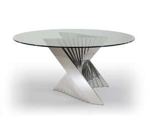 Sleek Circular Glass Meeting Table with Unique Chromed Steel Base