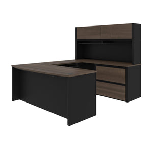 U-shaped Desk with Hutch and Oversized File Drawers in Antigua and Black