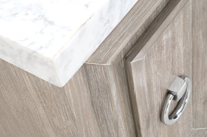 71" Natural Gray and Stainless Storage Credenza with Carrera Marble Top