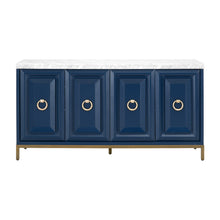 Load image into Gallery viewer, 71&quot; Navy and Gold Storage Credenza with Carrera Marble Top
