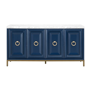 71" Navy and Gold Storage Credenza with Carrera Marble Top