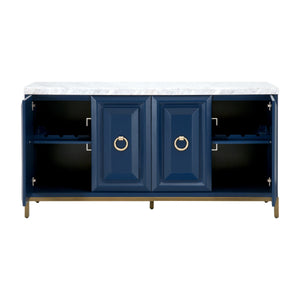 71" Navy and Gold Storage Credenza with Carrera Marble Top