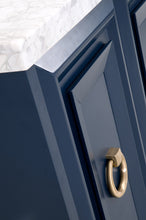 Load image into Gallery viewer, 71&quot; Navy and Gold Storage Credenza with Carrera Marble Top
