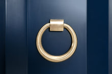 Load image into Gallery viewer, 71&quot; Navy and Gold Storage Credenza with Carrera Marble Top
