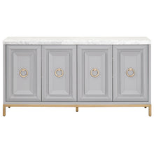 Load image into Gallery viewer, 71&quot; Gray and Gold Storage Credenza with Carrera Marble Top
