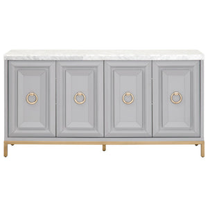 71" Gray and Gold Storage Credenza with Carrera Marble Top