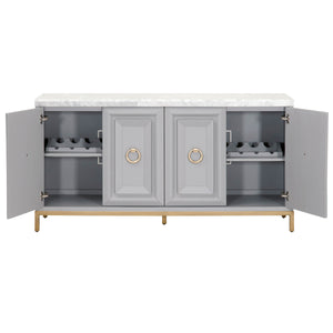 71" Gray and Gold Storage Credenza with Carrera Marble Top