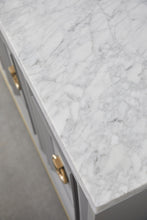 Load image into Gallery viewer, 71&quot; Gray and Gold Storage Credenza with Carrera Marble Top
