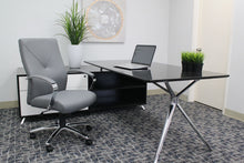 Load image into Gallery viewer, Gorgeous Grey Leather &amp; Chrome Office Chair w/ Y-Design
