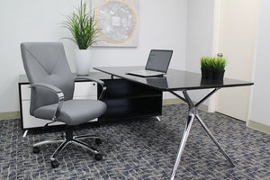 Gorgeous Grey Leather & Chrome Office Chair w/ Y-Design