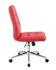 Armless Chair in Red Faux Leather