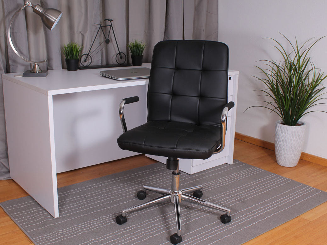 Classic Black Faux Leather Office Chair w/ Button Tufting