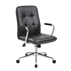 Classic Black Faux Leather Office Chair w/ Button Tufting
