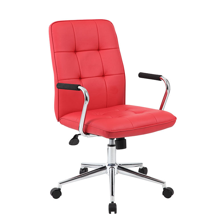 Classic Red Faux Leather Office Chair w/ Button Tufting